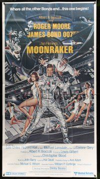 8a012 MOONRAKER 3sh '79 art of Roger Moore as James Bond & sexy space babes by Daniel Goozee!