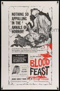 8a171 BLOOD FEAST 1sh '63 Herschell Gordon Lewis classic, great gory horror artwork!