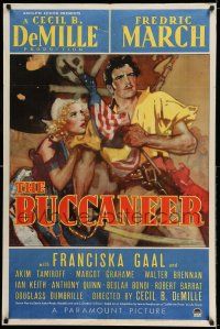 8a173 BUCCANEER style A 1sh '38 DeMille, Dan Sayre Groesbeck art of March as Lafitte & Gaal, rare!