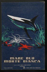 8a122 BLUE WATER, WHITE DEATH 9x13 Italian concept art '71 great white shark at ocean bottom!