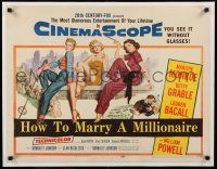 8b116 HOW TO MARRY A MILLIONAIRE 1/2sh '53 sexy Marilyn Monroe, Betty Grable & Lauren Bacall!