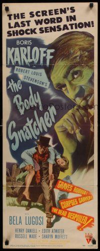 8b156 BODY SNATCHER insert '45 art of Boris Karloff close up & robbing body from graveyard!
