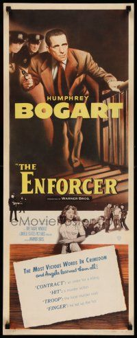 8b162 ENFORCER insert '51 art of Humphrey Bogart with gun + the most vicious words in crimedom!
