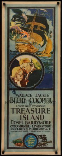 8b185 TREASURE ISLAND insert '34 Wallace Beery as Long John Silver & Jackie Cooper, cool ship art!