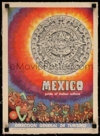 8b025 MEXICO PRIDE OF INDIAN CULTURE linen 12x16 Mexican travel poster '50s cool Aztec artwork!