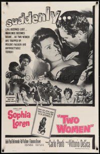8b193 TWO WOMEN 1sh '61 Sophia Loren, Vittorio De Sica, suddenly love becomes lust!
