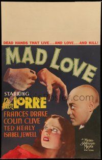 8b065 MAD LOVE WC '35 Peter Lorre has transplanted dead hands that live and love and kill, rare!