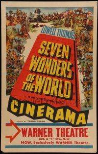 8b073 SEVEN WONDERS OF THE WORLD WC '56 travelogue of the famous landmarks in Cinerama, cool art!
