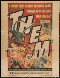8b076 THEM linen WC '54 classic sci-fi, art of horror horde of giant bugs terrorizing people!