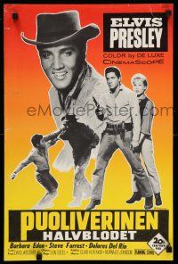 8c092 FLAMING STAR Finnish '60 Elvis Presley playing guitar & close up with rifle, Barbara Eden