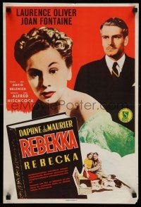 8c106 REBECCA Finnish '50 Alfred Hitchcock classic, art of Laurence Olivier & Joan Fontaine!