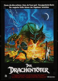 8c041 DRAGONSLAYER German 12x19 '81 cool different fantasy artwork of Peter MacNicol w/spear!