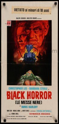 8c454 CRIMSON CULT Italian locandina '69 Boris Karloff, Christopher Lee, what can satisfy devil-god?
