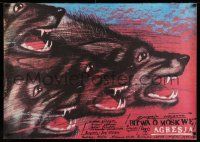 8c250 FIGHT FOR MOSCOW Polish 26x37 '89 wild Andrzej Pagowski art of wolf pack!