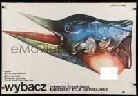 8c252 FORGIVE ME Polish 27x38 '87 Russian, bizarre Procka & Socha fish/bird w/bare breast artwork!