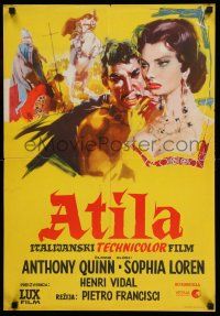 8c529 ATTILA Yugoslavian 19x28 '56 Anthony Quinn as The Hun, sexy Sophia Loren, Irene Papas