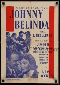 8c521 JOHNNY BELINDA Yugoslavian 14x20 '48 Jane Wyman was alone with terror and torment, Lew Ayres