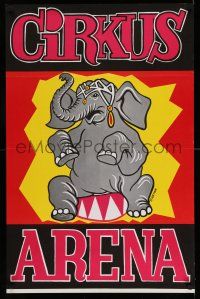 8d103 CIRKUS ARENA 24x37 Danish circus poster '90s great art of seated elephant by Gaston!