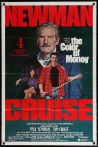 8d741 COLOR OF MONEY 27x41 video poster '86 Tanenbaum art of Paul Newman & Tom Cruise playing pool!