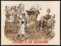 8d543 COURT'S IN SESSION 22x29 commercial poster '80s Wayne Howell art of clown holding trial!