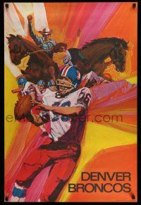 8d549 DENVER BRONCOS 24x36 commercial poster '70 wonderful art of football players & horses!