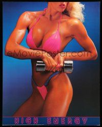 8d570 HIGH ENERGY 24x28 commercial poster '85 gorgeous sexy woman weightlifting!