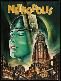 8d687 METROPOLIS 27x36 German commercial poster '90s Fritz Lang classic, cool Kurt Degen art!