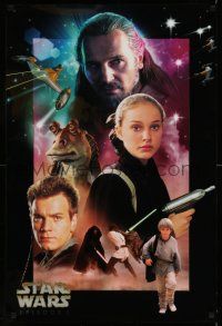 8d614 PHANTOM MENACE foil 24x36 commercial poster '99 Lucas, Star Wars Episode I, cast image!