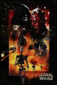 8d615 PHANTOM MENACE foil 24x36 commercial poster '99 Star Wars Episode I, the Dark Side, enemies!