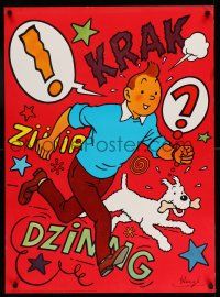 8d668 TINTIN 25x34 Danish commercial poster '70 Herge's classic character running w/dog!