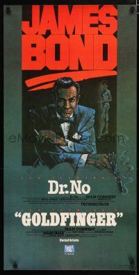 8d749 DR. NO/GOLDFINGER 18x36 video poster '81 great art of Sean Connery as 007!