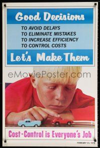 8d111 COST CONTROL IS EVERYONE'S JOB 24x37 motivational poster '70 boy playing w/toy cars!
