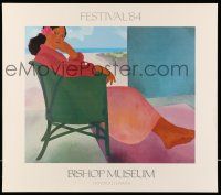 8d181 FESTIVAL '84 25x29 art exhibition '84 P. Hopper art of woman in chair near beach!