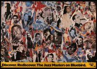 8d292 JAZZ MASTERS ON BLUEBIRD 25x36 music poster '86 Louis Armstrong, Gillespie, Davis, more!