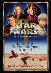 8d787 PHANTOM MENACE dated 27x40 video poster '99 George Lucas, Star Wars Episode I, cast image!