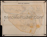 8d122 CITY OF LOWELL 22x28 map 1890s cool map of Lowell, Massachusetts from 19th century!