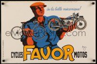 8d171 FAVOR CYCLES & MOTOS 16x24 French advertising poster '37 man w/motorcycle & bike, Bellenger!