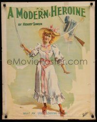 8d119 MODERN HEROINE 21x27 stage poster 1890s great stone litho art of woman holding ugly knife!
