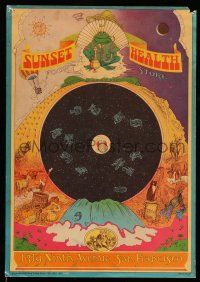 8d169 SUNSET HEALTH FOOD STORE 14x20 advertising poster '67 awesome Frind art, Zodiac signs!