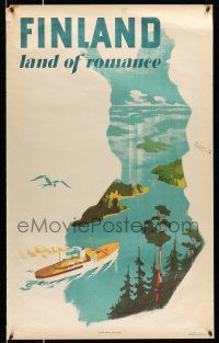 8d060 FINLAND LAND OF ROMANCE 25x40 Finnish travel poster '50 Helge Mether-Borgstrom art!