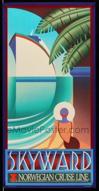 8d029 NORWEGIAN CRUISE LINE SKYWARD 19x38 travel poster '89 art deco art of woman & ship at sea!