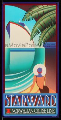 8d030 NORWEGIAN CRUISE LINE STARWARD 19x38 travel poster '89 art deco art of woman & ship at sea!