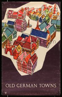 8d062 OLD GERMAN TOWNS 25x40 German travel poster '50s travel poster, cool artwork by S + H Lammle!