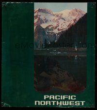 8d031 PACIFIC NORTHWEST 20x23 travel poster '70s foil-like image of mountain reflected in lake!