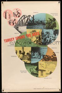 8d034 TURKEY SPANS THE AGES 22x34 travel poster '50s many images of Turkish progress!