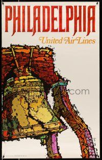 8d042 UNITED AIRLINES PHILADELPHIA 25x40 travel poster '68 Jebray artwork of Liberty Bell!