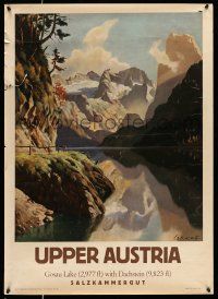 8d047 UPPER AUSTRIA 25x34 Austrian travel poster '50s art of Gosau Lake by Schwartz!