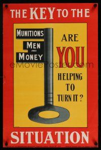 8d015 KEY TO THE SITUATION 19x29 English WWI war poster '15 munitions, men and money are the key!