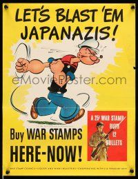 8d001 LET'S BLAST 'EM JAPANAZIS 14x18 WWII war poster '40s cool image of Popeye ready to fight!