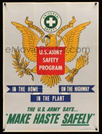 8d010 U.S. ARMY SAFETY PROGRAM 20x27 WWII war poster '43 awesome eagle art, make haste safely!